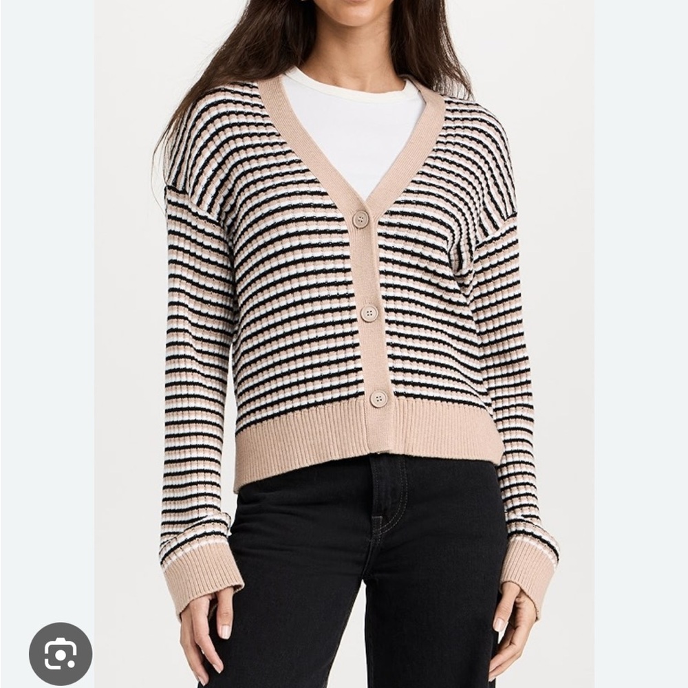 Monrow Striped Beige and Black Women's Sweater - size small